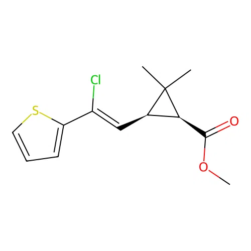 Cyclopropanecarboxylic acid, 3-(2-chloro-2-(2-thienyl)ethenyl)-2,2-dimethyl-, methyl ester, (1alpha,3alpha(Z))- structure