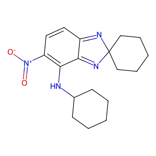N-cyclohexyl-5-nitro-spiro[benzoimidazole-2,1'-cyclohexane]-4-amine structure