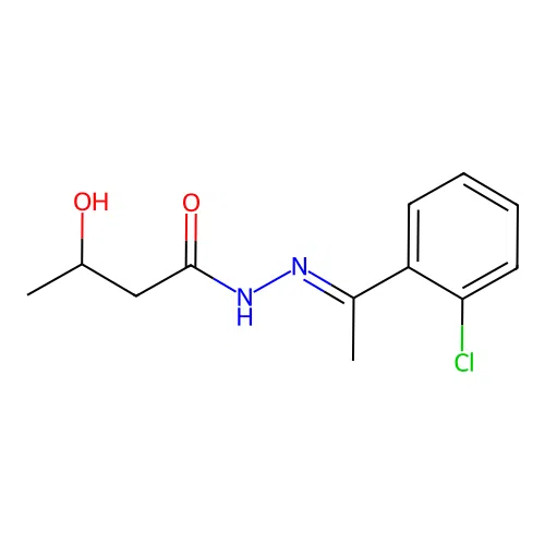 Butanoic acid, 3-hydroxy-, (1-(2-chlorophenyl)ethylidene)hydrazide, (E)- structure