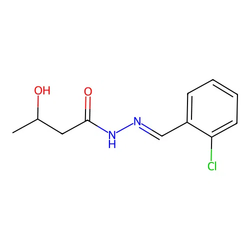 Butanoic acid, 3-hydroxy-, ((2-chlorophenyl)methylene)hydrazide, (E)- structure