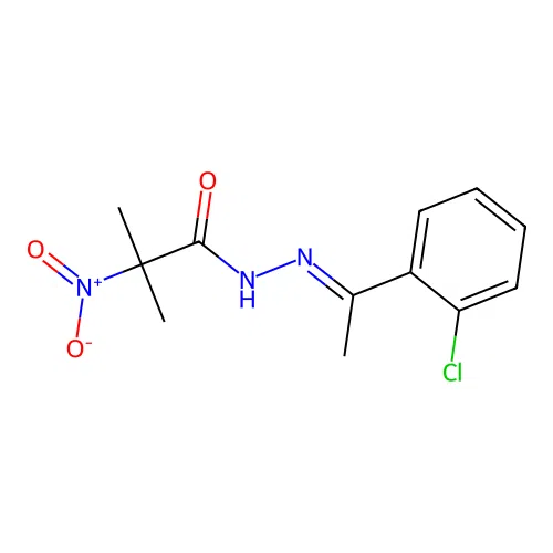 Propanoic acid, 2-methyl-2-nitro-, (1-(2-chlorophenyl)ethylidene)hydrazide, (E)- structure