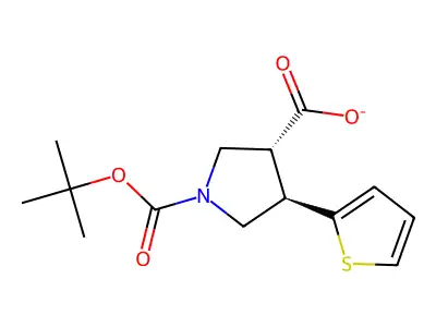 (3S,4S)-1-(tert-Butoxycarbonyl)-4-(thiophen-2-yl)pyrrolidine-3-carboxylic acid structure