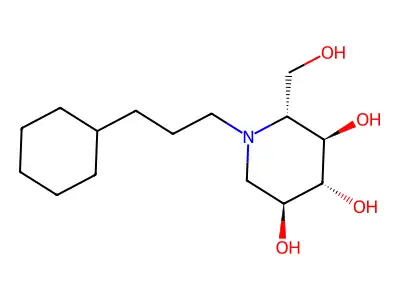 (2R,3R,4R,5S)-1-(3-cyclohexylpropyl)-2-(hydroxymethyl)piperidine-3,4,5-triol structure