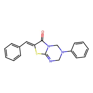 (7Z)-7-benzylidene-3-phenyl-2,4-dihydro-[1,3]thiazolo[3,2-a][1,3,5]triazin-6-one structure