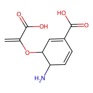 4-Amino-3-(1-carboxyethenoxy)cyclohexa-1,5-diene-1-carboxylic acid structure