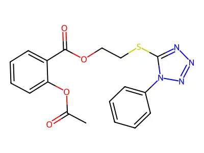 Benzoic acid, 2-(acetyloxy)-, 2-((1-phenyl-1H-tetrazol-5-yl)thio)ethyl ester structure