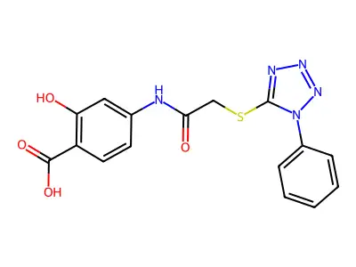 Benzoic acid, 2-hydroxy-4-((((1-phenyl-1H-tetrazol-5-yl)thio)acetyl)amino)- structure