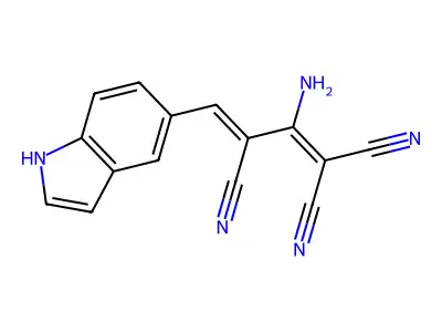2-amino-4-(1H-indol-5-yl)buta-1,3-diene-1,1,3-tricarbonitrile structure