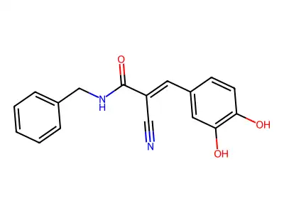 N-benzyl-2-cyano-3-(3,4-dihydroxyphenyl)prop-2-enamide structure