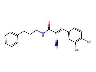 2-cyano-3-(3,4-dihydroxyphenyl)-N-(3-phenylpropyl)prop-2-enamide structure