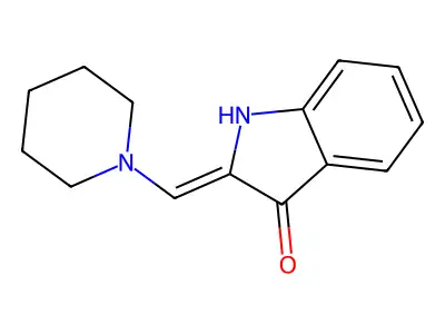 (2Z)-2-(piperidin-1-ylmethylidene)-1H-indol-3-one structure