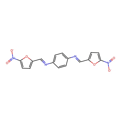 N,N'-bis[(E)-(5-nitrofuran-2-yl)methylidene]benzene-1,4-diamine structure