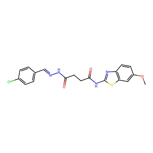 N'-[(E)-(4-chlorophenyl)methylideneamino]-N-(6-methoxy-1,3-benzothiazol-2-yl)butanediamide structure