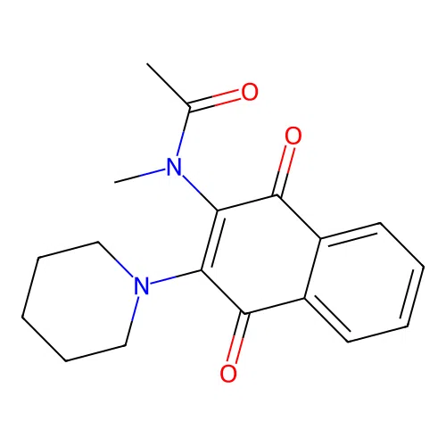 N-(1,4-dioxo-3-(piperidin-1-yl)-1,4-dihydronaphthalen-2-yl)-N-methylacetamide structure