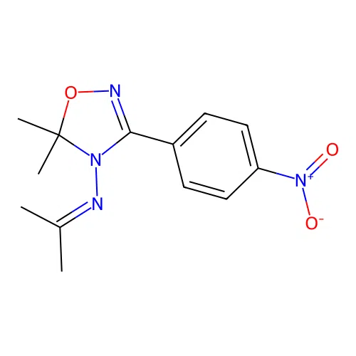 5,5-dimethyl-3-(4-nitrophenyl)-N-(propan-2-ylidene)-1,2,4-oxadiazol-4(5H)-amine structure