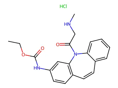 Ethyl (5-((methylamino)acetyl)-5H-dibenz(b,f)azepin-3-yl)carbamate hydrochloride structure