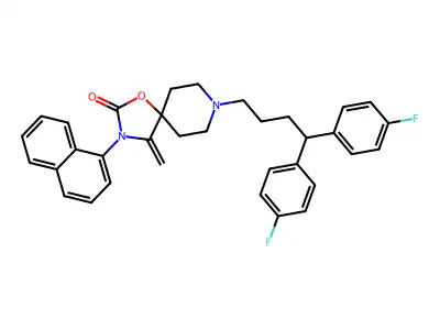 1-Oxa-3,8-diazaspiro(4.5)decan-2-one, 8-(4,4-bis(4-fluorophenyl)butyl)-4-methylene-3-(1-naphthalenyl)- structure