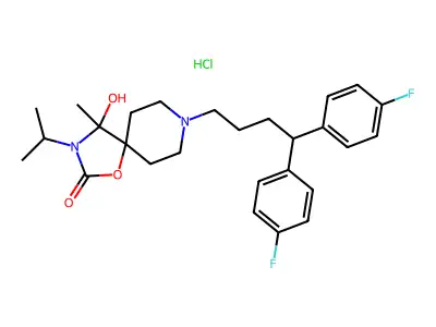 1-Oxa-3,8-diazaspiro(4.5)decan-2-one, 8-(4,4-bis(4-fluorophenyl)butyl)-4-hydroxy-4-methyl-3-(1-methylethyl)-, monohydrochloride structure