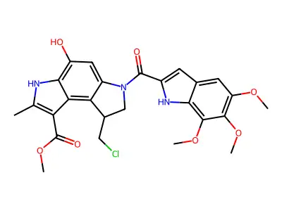 Benzo(1,2-b:4,3-b')dipyrrole-1-carboxylic acid, 3,6,7,8-tetrahydro-8-(chloromethyl)-4-hydroxy-2-methyl-6-((5,6,7-trimethoxy-1H-indol-2-yl)carbonyl)-, methyl ester structure