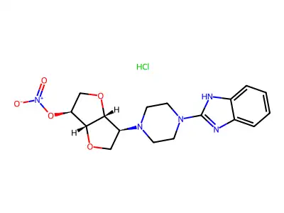 L-Iditol, 1,4:3,6-dianhydro-2-(4-(1H-benzimidazol-2-yl)-1-piperazinyl)-2-deoxy-, 5-nitrate, hydrochloride structure
