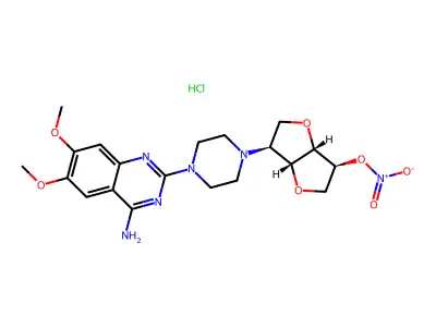 L-Iditol, 1,4:3,6-dianhydro-2-(4-(4-amino-6,7-dimethoxy-2-quinazolinyl)-1-piperazinyl)-2-deoxy-, 5-nitrate, hydrochloride structure
