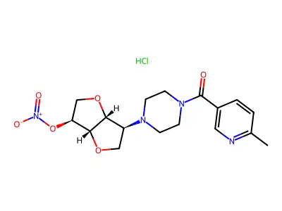 L-Iditol, 1,4:3,6-dianhydro-2-deoxy-2-(4-((6-methyl-3-pyridinyl)carbonyl)-1-piperazinyl)-, 5-nitrate, hydrochloride structure
