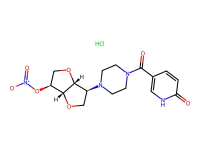 L-Iditol, 1,4:3,6-dianhydro-2-deoxy-2-(4-((1,6-dihydro-6-oxo-3-pyridinyl)carbonyl)-1-piperazinyl)-, 5-nitrate, hydrochloride structure