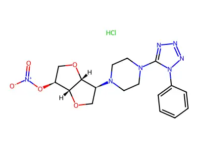 L-Iditol, 1,4:3,6-dianhydro-2-deoxy-2-(4-(1-phenyl-1H-tetrazol-5-yl)-1-piperazinyl)-, 5-nitrate, hydrochloride structure