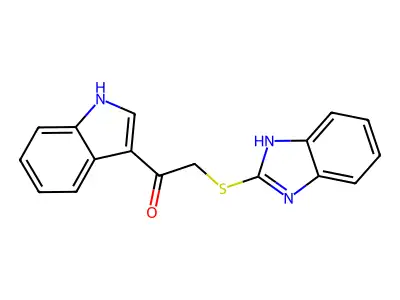 2-(1H-benzimidazol-2-ylsulfanyl)-1-(1H-indol-3-yl)ethanone structure