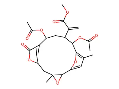 Methyl 2-(10,13-diacetyloxy-4,15-dimethyl-8-oxo-3,7,17-trioxatetracyclo[12.2.1.16,9.02,4]octadeca-1(16),9(18),14-trien-12-yl)prop-2-enoate structure