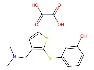 Phenol, 3-((3-((dimethylamino)methyl)-3-thienyl)thio)-, ethanedioate (2:1) (salt) structure