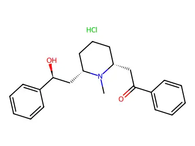 2-(6-(beta-Hydroxyphenethyl)-1-methyl-2-piperidyl)acetophenone hydrochloride structure