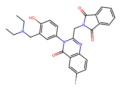 1H-Isoindole-1,3(2H)-dione, 2-((3-(3-((diethylamino)methyl)-4-hydroxyphenyl)-3,4-dihydro-6-iodo-4-oxo-2-quinazolinyl)methyl)- structure