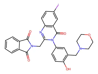 1H-Isoindole-1,3(2H)-dione, 2-((3,4-dihydro-3-(4-hydroxy-3-(4-morpholinylmethyl)phenyl)-6-iodo-4-oxo-2-quinazolinyl)methyl)- structure
