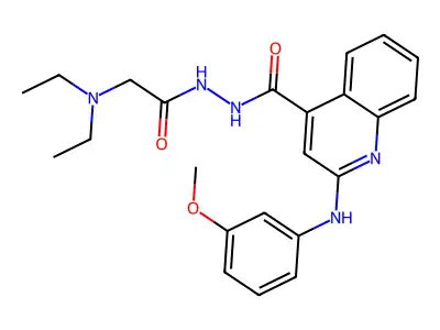4-Quinolinecarboxylic acid, 2-((3-methoxyphenyl)amino)-, 2-((diethylamino)acetyl)hydrazide structure