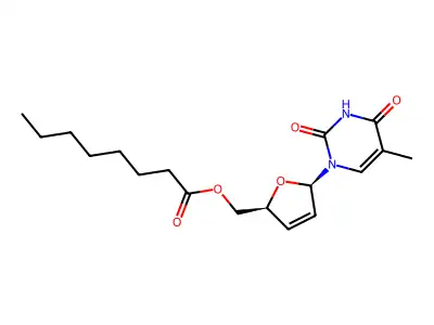 Thymidine, 2',3'-didehydro-3'-deoxy-, 5'-octanoate structure