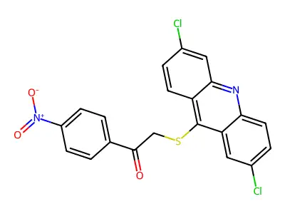 Ethanone, 2-((2,6-dichloro-9-acridinyl)thio)-1-(4-nitrophenyl)- structure