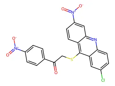 Ethanone, 2-((2-chloro-6-nitro-9-acridinyl)thio)-1-(4-nitrophenyl)- structure