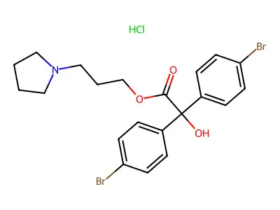 Benzeneacetic acid, 4-bromo-alpha-(4-bromophenyl)-alpha-hydroxy-, 3-(1-pyrrolidinyl)propyl ester, hydrochloride structure