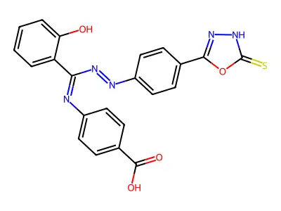 Benzoic acid, 4-((((4-(4,5-dihydro-5-thioxo-1,3,4-oxadiazol-2-yl)phenyl)azo)(2-hydroxyphenyl)methylene)amino)- structure