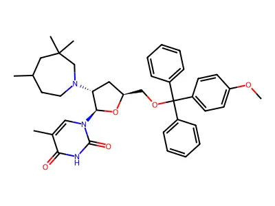 2'-(3,3,5-Trimethyl-hexamethyleneimino)-5'-(4-methoxytrityl)-3'-deoxythymidine structure