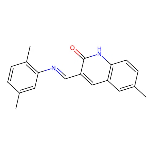 (E)-3-(((2,5-dimethylphenyl)imino)methyl)-6-methylquinolin-2-ol structure