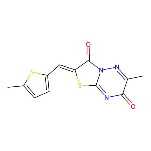 (Z)-6-methyl-2-((5-methylthiophen-2-yl)methylene)-2H-thiazolo[3,2-b][1,2,4]triazine-3,7-dione structure
