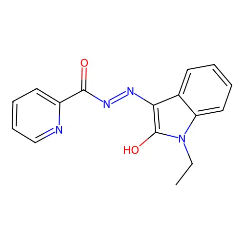N'-[(3Z)-1-ethyl-2-oxo-1,2-dihydro-3H-indol-3-ylidene]pyridine-2-carbohydrazide structure
