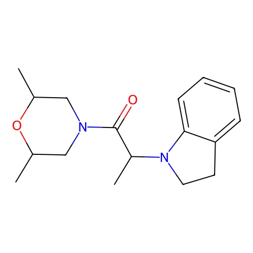 2-(2,3-Dihydroindol-1-yl)-1-(2,6-dimethylmorpholin-4-yl)propan-1-one structure