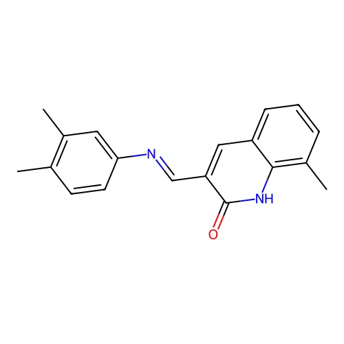 (E)-3-(((3,4-dimethylphenyl)imino)methyl)-8-methylquinolin-2-ol structure