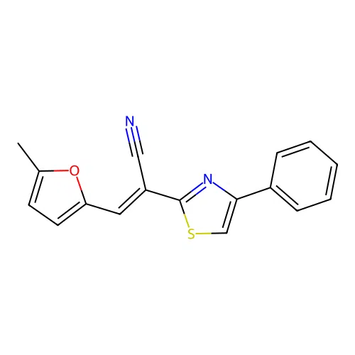 (2E)-3-(5-methylfuran-2-yl)-2-(4-phenyl-1,3-thiazol-2-yl)prop-2-enenitrile structure