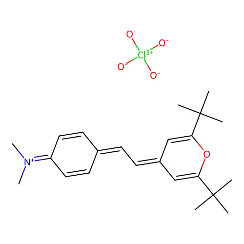 2,6-Di-tert-butyl-4-{2-[4-(dimethylamino)phenyl]vinyl}pyrylium perchlorate structure