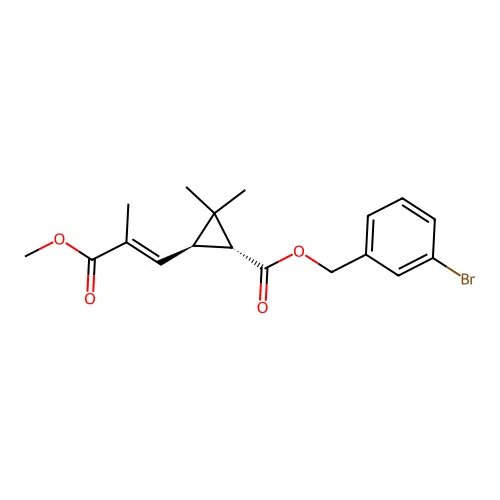 Cyclopropanecarboxylic acid, 3-(3-methoxy-2-methyl-3-oxo-1-propenyl)-2,2-dimethyl-, (3-bromophenyl)methyl ester, (1R-trans)- structure