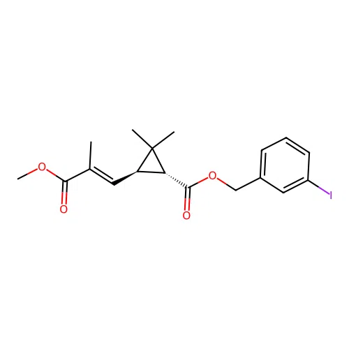 Cyclopropanecarboxylic acid, 3-(3-methoxy-2-methyl-3-oxo-1-propenyl)-2,2-dimethyl-, (3-iodophenyl)methyl ester, (1R-trans)- structure
